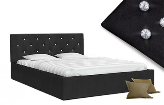 Luxusná manželská posteľ CRYSTAL čierna 140x200 s dreveným roštom