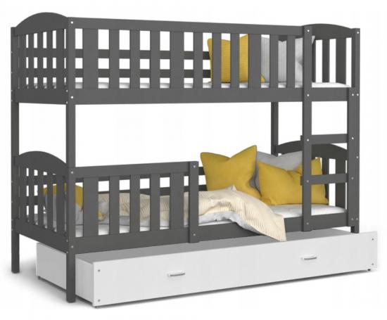 Detská poschodová posteľ KUBU 200x90cm SIVÁ-BIELA