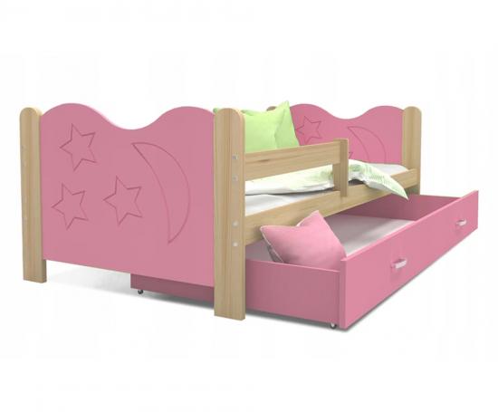 Detská jednolôžková posteľ MIKOLAJ 160x80 cm BOROVICA-RUŽOVÁ