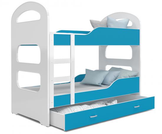 Detská poschodová posteľ DOMINIK 190x80 so zásuvkou BIELA-MODRÁ