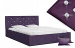 Luxusná manželská posteľ CRYSTAL fialová 160x200 s dreveným roštom