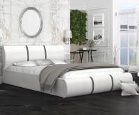 Čalúnená manželská posteľ PLATINUM biela šedá 140x200 Trinity s dreveným roštom