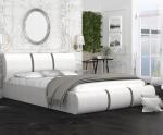 Čalúnená manželská posteľ PLATINUM biela šedá 160x200 Trinity s dreveným roštom