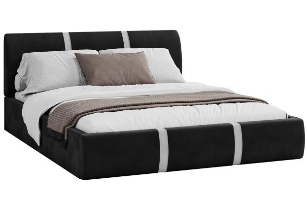 Čalúnená manželská posteľ PLATINUM čierna biela 140x200 Trinity s dreveným roštom