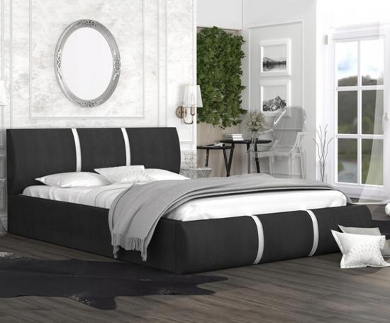 Čalúnená manželská posteľ PLATINUM čierna biela 160x200 Trinity s dreveným roštom