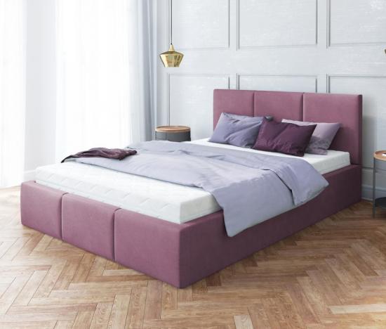 Luxusná manželská posteľ AMBER 160x200 Fialová Trinity s úložným priestorom a dreveným roštom