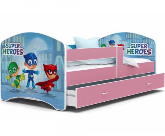 Rozprávková posteľ LUCKY 140x80 Ružová SUPER HEROES 54L