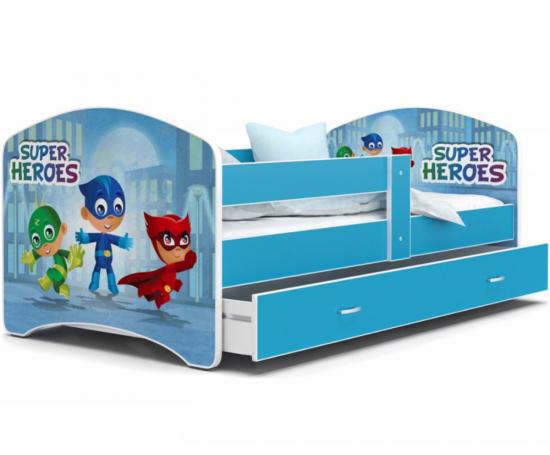 Rozprávková posteľ LUCKY 160x80 Modrá SUPER HEROES 54L