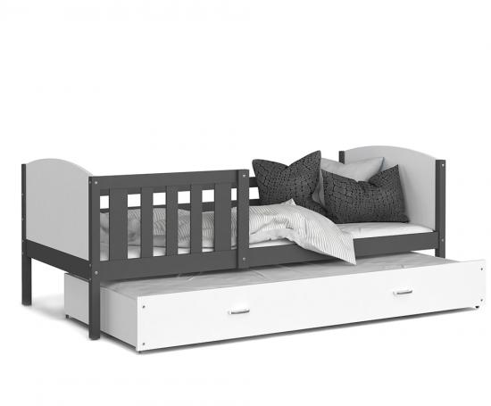 Dětská postel TAMI P2 80x190 cm s šedou konstrukcí v bílé barvě s přistýlkou