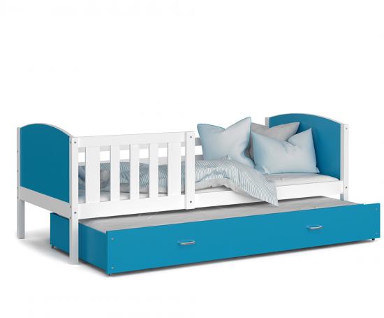 Detská posteľ TAMI P2 80x190 cm s bielou konštrukciou v modrej farbe s prístelkou