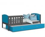Detská posteľ TAMI P2 90x200 cm so šedou konštrukciou v modrej farbe s prístelkou
