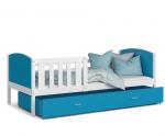Detská posteľ TAMI P 80x190 cm s bielou konštrukciou v modrej farbe so šuplíkom
