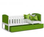 Detská posteľ TAMI P 80x190 cm s bielou konštrukciou v zelenej farbe so šuplíkom