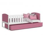 Detská posteľ TAMI P 90x200 cm s bielou konštrukciou v ružovej farbe so šuplíkom