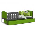 Detská posteľ TAMI P 90x200 cm so šedou konštrukciou v zelenej farbe so šuplíkom