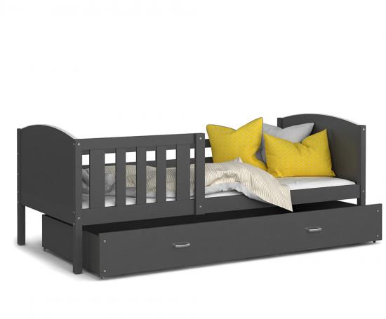 Detská posteľ TAMI P 90x200 cm so šedou konštrukciou v šedej farbe so šuplíkom