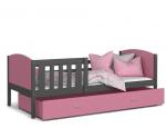 Detská posteľ TAMI P 90x200 cm so šedou konštrukciou v ružovej farbe so šuplíkom