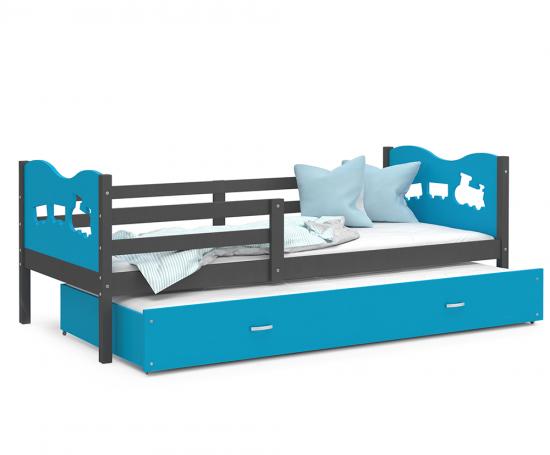 Detská posteľ MAX P2 90x200 cm SIVÁ-MODRÁ