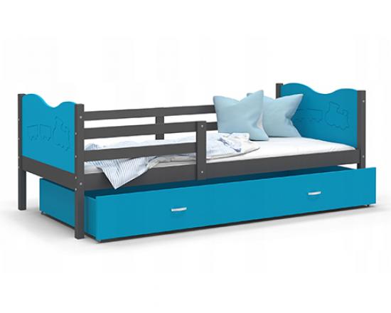 Detská jednolôžková posteľ MAX P 160x80 cm SIVÁ-MODRÁ