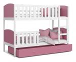 Detská poschodová posteľ TAMI 80x160 cm s bielou konštrukciou v ružovej farbe