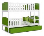 Detská poschodová posteľ TAMI 80x190 cm s bielou konštrukciou v zelenej farbe