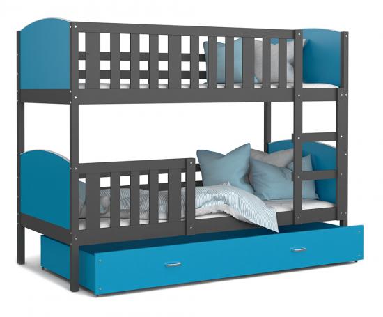 Detská poschodová posteľ TAMI 80x190 cm so šedou konštrukciou v modrej farbe