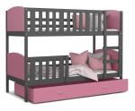 Detská poschodová posteľ TAMI 80x190 cm so šedou konštrukciou v ružovej farbe