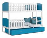 Detská poschodová posteľ TAMI 90x200 cm s bielou konštrukciou v modrej farbe