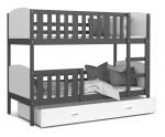 Detská poschodová posteľ TAMI 90x200 cm so šedou konštrukciou v bielej farbe