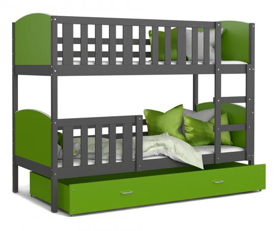 Detská poschodová posteľ TAMI 90x200 cm so šedou konštrukciou v zelenej farbe