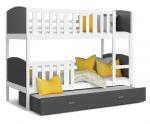 Detská poschodová posteľ TAMI 3 80x190 cm s bielou konštrukciou v šedej farbe s prístelkou