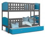 Detská poschodová posteľ TAMI 3 80x190 cm so šedou konštrukciou v modrej farbe s prístelkou