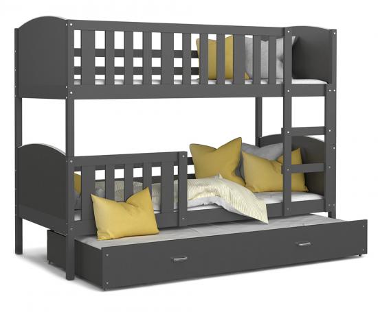 Detská poschodová posteľ TAMI 3 80x190 cm so šedou konštrukciou v šedej farbe s prístelkou