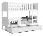 Detská poschodová posteľ TAMI 3 90x200 cm s bielou konštrukciou v bielej farbe s prístelkou