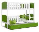 Detská poschodová posteľ TAMI 3 90x200 cm s bielou konštrukciou v zelenej farbe s prístelkou