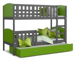 Detská poschodová posteľ TAMI 3 90x200 cm so šedou konštrukciou v zelenej farbe s prístelkou