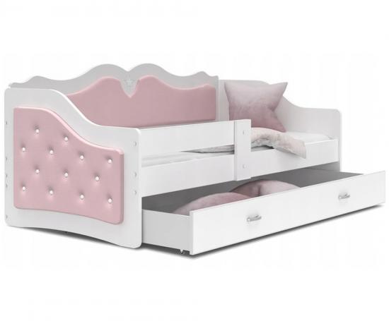 Detská posteľ LILI 80x160cm s bielou konštrukciou a s ružovým čalúnením