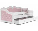 Detská posteľ LILI 80x180cm s bielou konštrukciou a s ružovým čalúnením