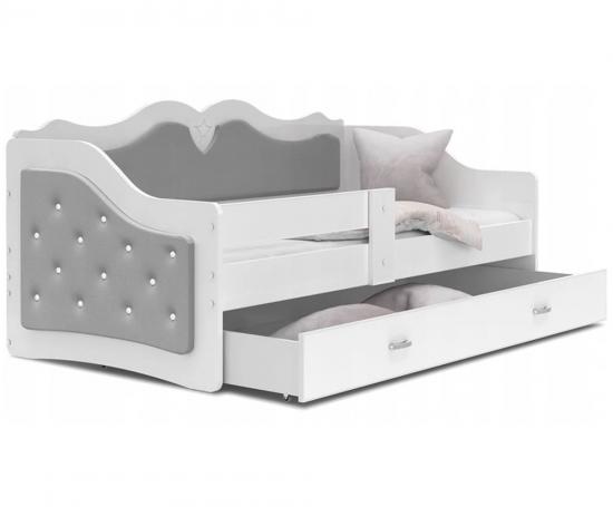 Detská posteľ LILI 80x180cm s bielou konštrukciou a so šedým čalúnením