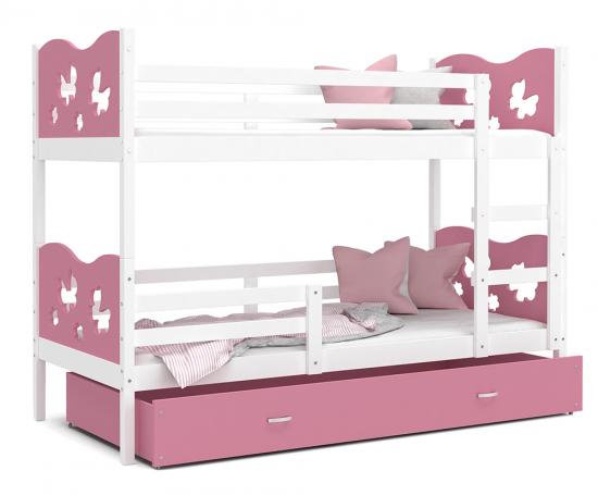Detská poschodová posteľ MAX 160x80cm BIELA-RUŽOVÁ