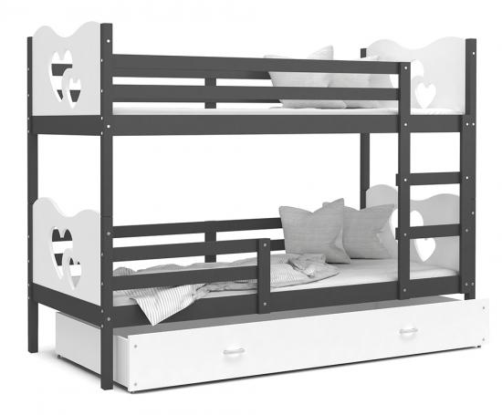 Detská poschodová posteľ MAX 160x80cm SIVÁ-BIELA
