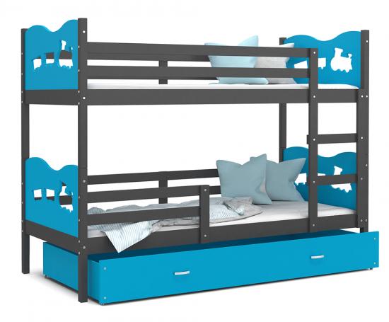 Detská poschodová posteľ MAX 160x80cm SIVÁ-MODRÁ