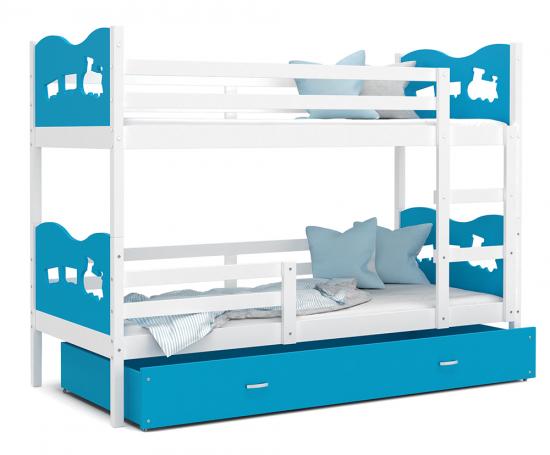 Detská poschodová posteľ MAX 200x90cm BIELA-MODRÁ