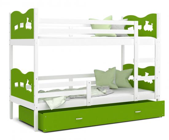 Detská poschodová posteľ MAX 200x90cm BIELA-ZELENÁ