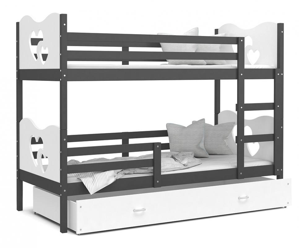 Detská poschodová posteľ MAX 200x90cm SIVÁ-BIELA