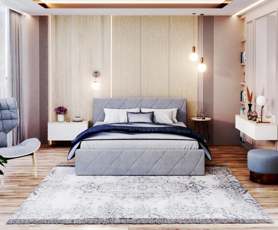 Luxusná posteľ CARO 160x200 s kovovým zdvižným roštom SIVÁ