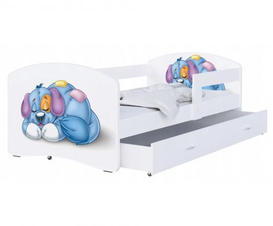 Detská posteľ LUKI so šuplíkom BILA 160x80cm vzor PSÍK 11L