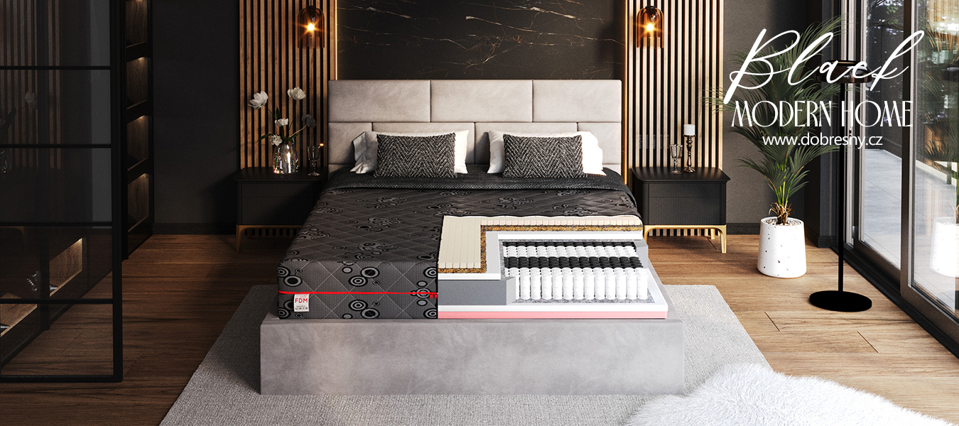 Taštičkový matrac BLACK JACQUARD 200x200cm s kokosom a latexom 22cm