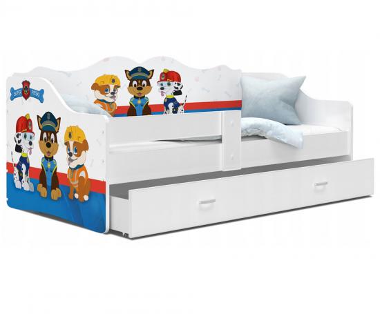 Detská jednolôžková posteľ LILI biela VZOR psíkovia 80x160