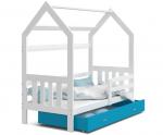 Detská posteľ DOMEK 2 so šuplíkom 190x80 cm biela modrá